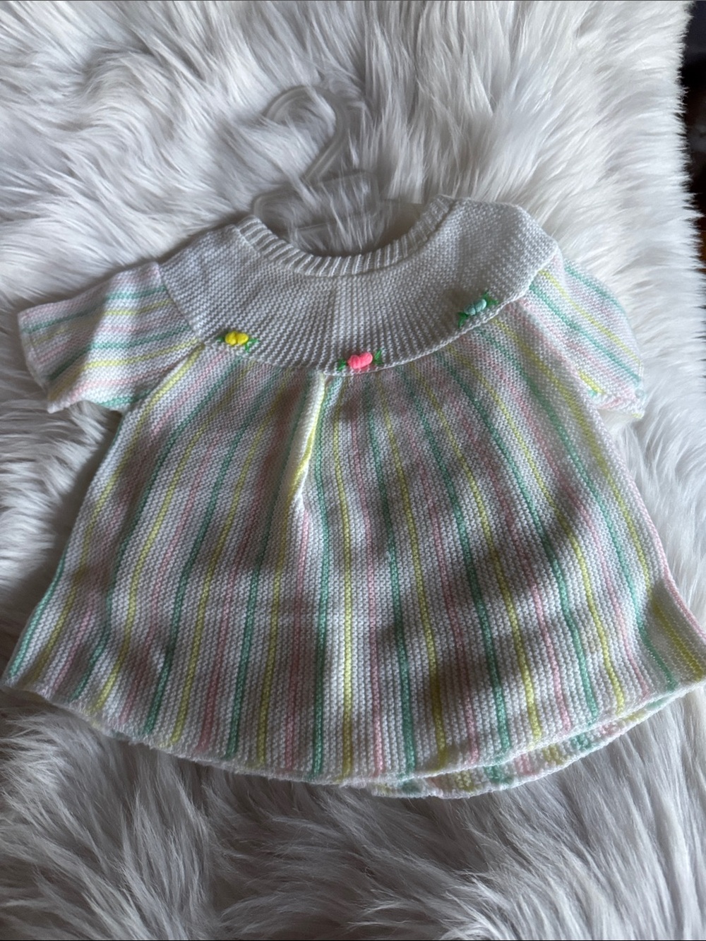 Adorable knitted embroidered baby dress vintage